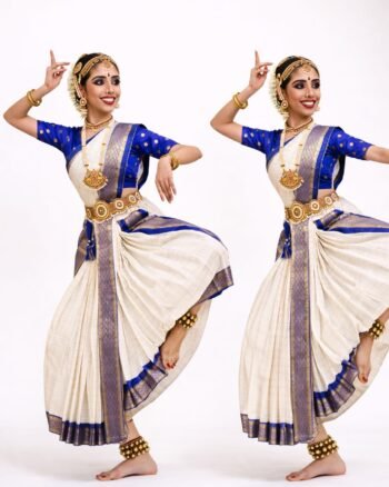 Blue and Off-white Dhothi model costume
