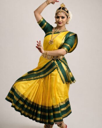 Yellow-green saree model costume